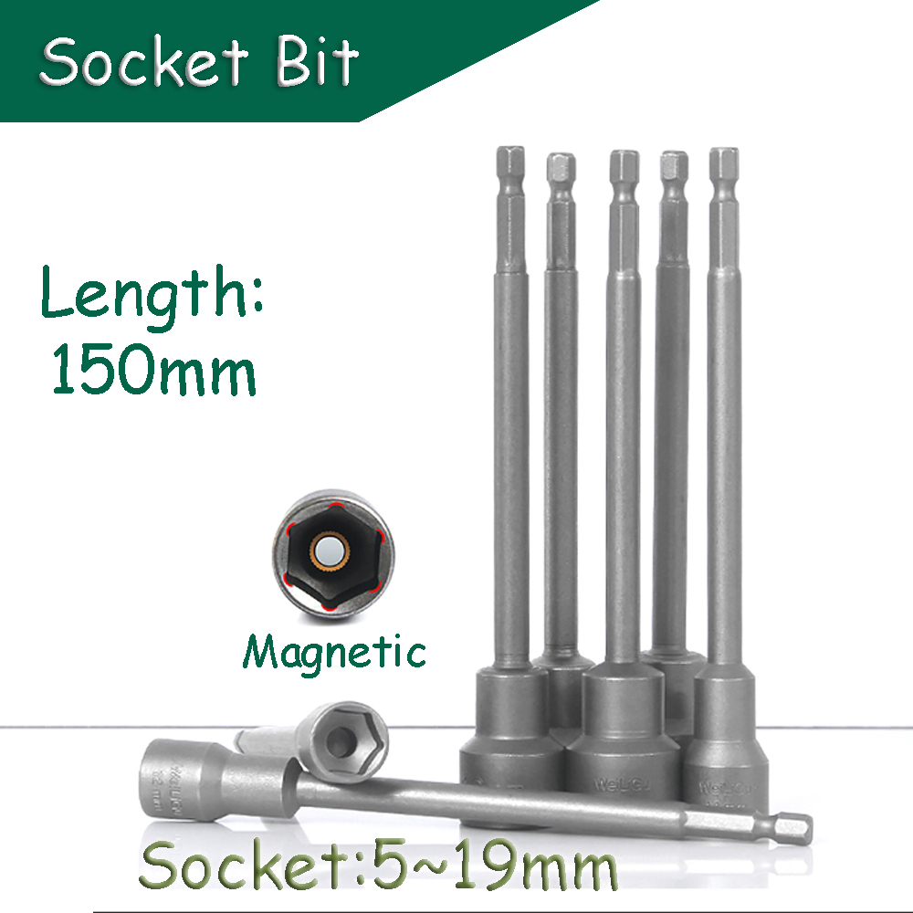 Power Tools Impact Wrench - Steckschlüssel-Bit, 5/6/6,35/7/8–19 mm, magnetischer elektrischer Schraubenschlüssel,